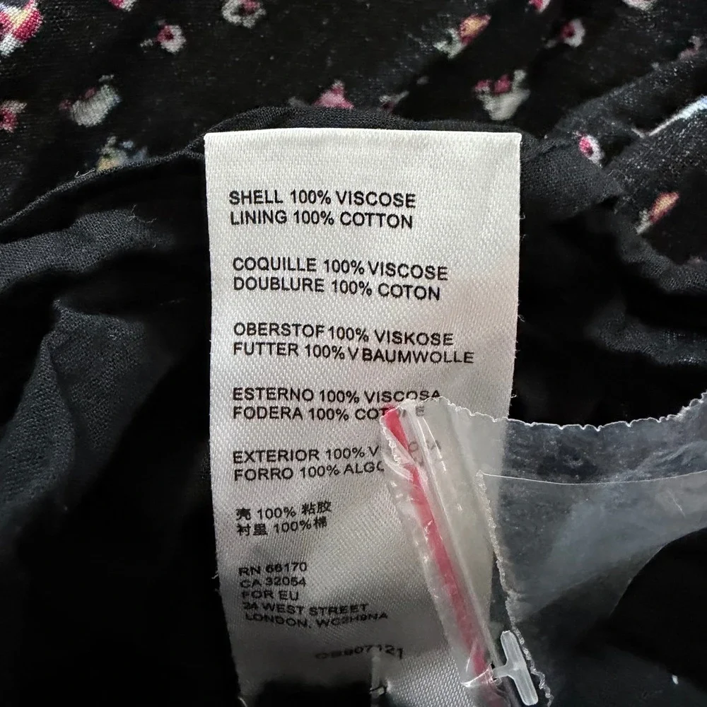 Free People Rare Feelings Dress XS Black Gauze Floral Tiered Smocked Ruffle Midi - Picture 6 of 9